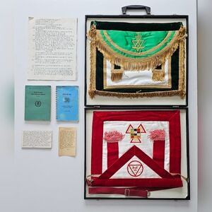 Rare Lot of Masonic Freemason Aprons Regalia, Books, & Eulogy Speeches with Case